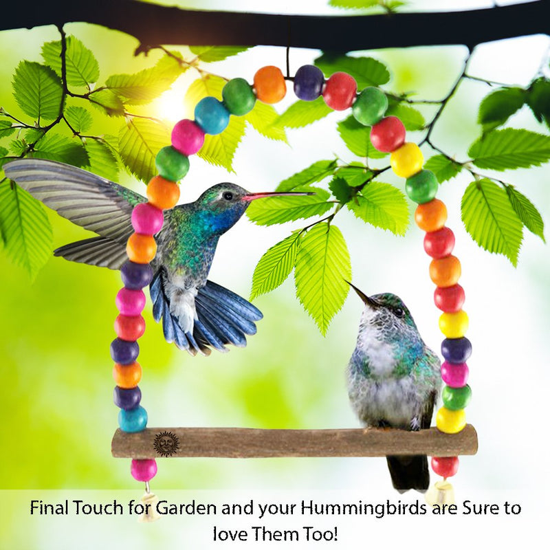 [Australia] - SunGrow Hummingbird Swing Perch, 6” x 8.5”, Wooden Dowel Makes for Resting Spot, Colorful Beads Adds Charming Accent to Garden, 1-Piece 
