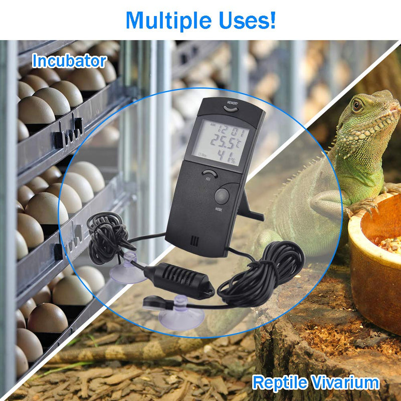 Digital Reptile Thermometer Hygrometer With Two Remote Probes - Max Min Vivarium Thermometer Ideal for Reptile Tanks and Vivariums - PawsPlanet Australia