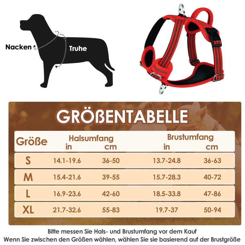 Eyein Dog Harness for Medium Dogs, Adjustable Breathable Reflective, Padded and Breathable Chest Harness with Handle and Front Bar for Daily Training (Red, M) M(Neck: 37-50cm, Chest: 40-68cm) Red - PawsPlanet Australia