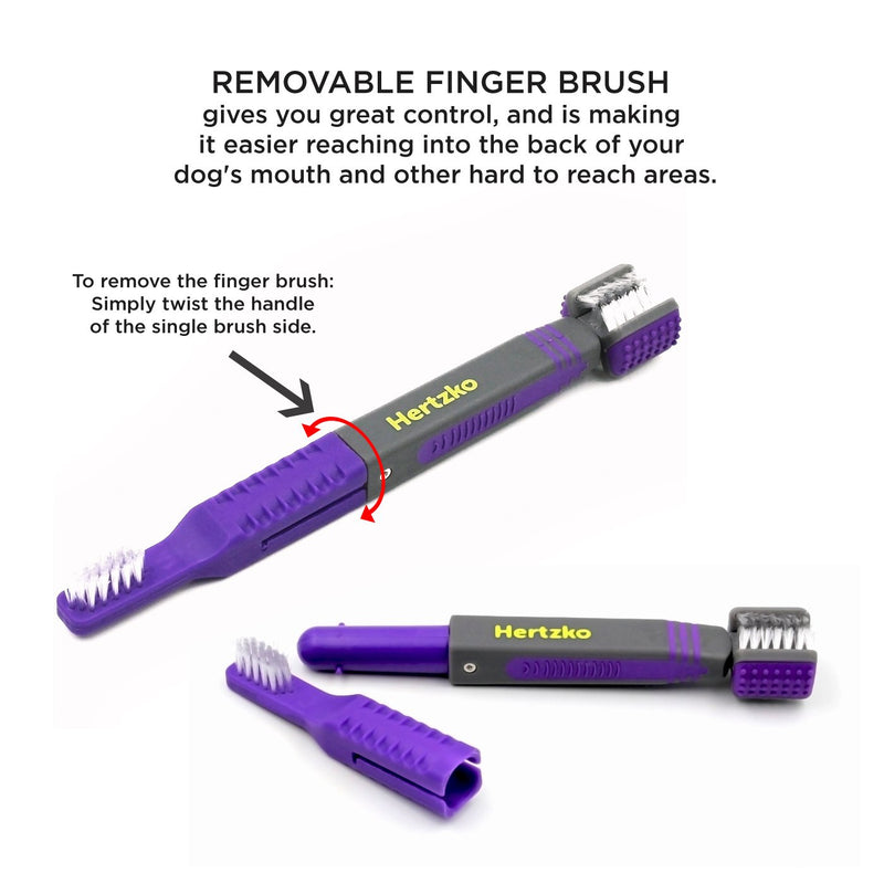 Hertzko Triple Headed Tooth Brush Multi-Head Brush Gets to All Sides of The Tooth at Once! - Removable Finger Brush Gives You Great Control - Suitable for Small and Large Dogs and Cats - PawsPlanet Australia