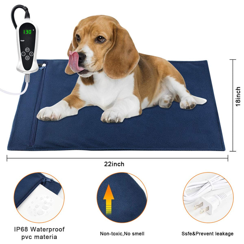 AILEEPET Pet Heating Pad Dog Heating Pad Dog Cat Warming Pad Electric Heated Pad for Dogs and Cats Heating Pad Dogs Heated Mat for Dogs Indoor Warming Mat with Auto Power Off L-22"*18" Blue - PawsPlanet Australia