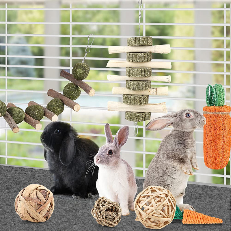 iBoBoy Rabbit Chew Toys Bunny Toys Guinea Pigs Chew Treat Play Balls Rolling Molar Toys Cage Entertainment Accessories for Hamsters Rat Chinchilla Gerbils with Loofa Carrot Toy - PawsPlanet Australia