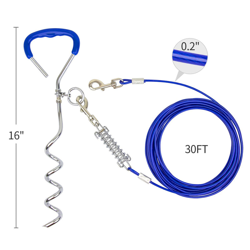 AK KYC Dog Tie Out Cable and Stake 30ft with Reinforced Metal Snaps and Buffer Spring,Runner with Dog in The Yard,Training in Travel, Camping and Outdoor - PawsPlanet Australia