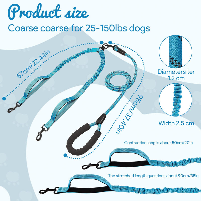 Double Lead Dog Lead for 2 Dogs, Dog Lead Medium Dogs with Soft Non-Slip Handle Reflective Anti Tangle Lead for Small and Medium Dogs for Walking Jogging (Blue) - PawsPlanet Australia