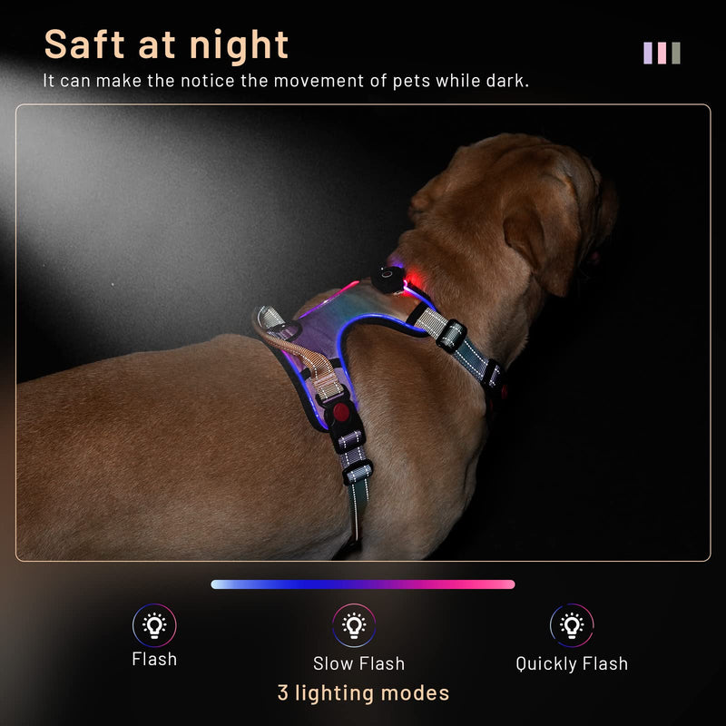 LED Light Up Dog Harness: Reflective Adjustable Vest with Rechargeable, No-Choke Pet Harness Easy Control Handle for Small Medium Large X-Large Size Dogs (Multi Colored,L) Multi colored L - PawsPlanet Australia