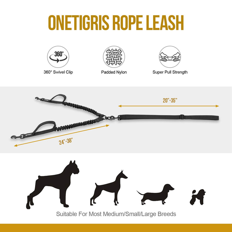 Dual Dog Leash, Double Dog Leash - 360¡ãSwivel No Tangle Double Dog Walking & Training Leash, Comfortable Shock Absorbing Bungee for Two Dogs, Medium Large(Black) Black - PawsPlanet Australia