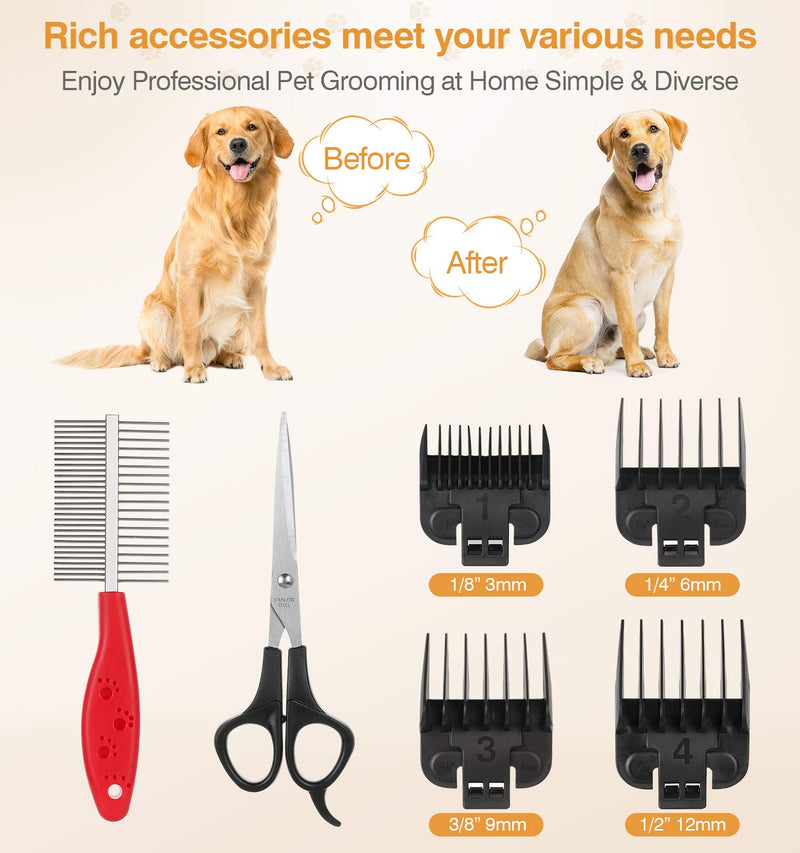 Dog Clippers,Dog Grooming Kit 36V Powerful Motor Low Noise Plug-in Professional Electric Pets Hair Trimmers Shaver Shears with 4 Comb Guides, Scissors, Nail Clippers for Dogs and Cats - PawsPlanet Australia