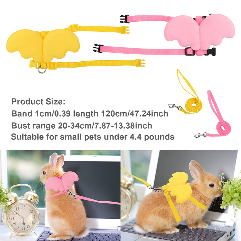 Molain 2Pcs Rabbit Harness and Leash, Adjustable Bunny Harness, Kitten Vest Harness and Leash Set, Cute Wings Pet Harness Leash Set for Bunny Puppy Kitten Ferret and Other Small Animals (Yellow+Pink) - PawsPlanet Australia