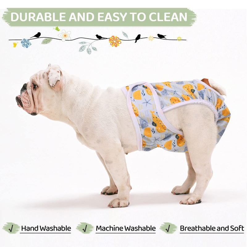 ASENKU Dog Diapers Female Washable Doggy Diapers Reusable Dog Period Panties Dog Heat Diapers for Small Medium Female Pet Puppy Cats Doggies 3 Pack Strawberry & Whale & Smile - PawsPlanet Australia