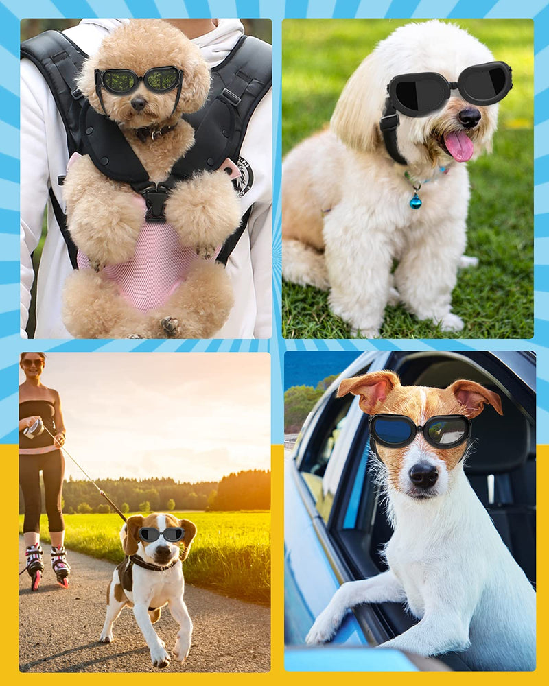 Lewondr Small Dog Sunglasses UV Protection Goggles Eye Wear Protection with Adjustable Strap Waterproof Doggy Sunglasses for Dogs Pet Sun Glasses Doggie Windproof Anti-Fog Glasses Black - PawsPlanet Australia