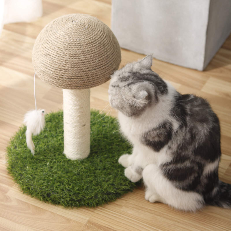 Cat Scratching Post, Mushroom Claw Scratching Post for Kitty, Natural Sisal Cat Scratchers Pole with Hanging Mouse Cat Interactive Toys L-Grass - PawsPlanet Australia