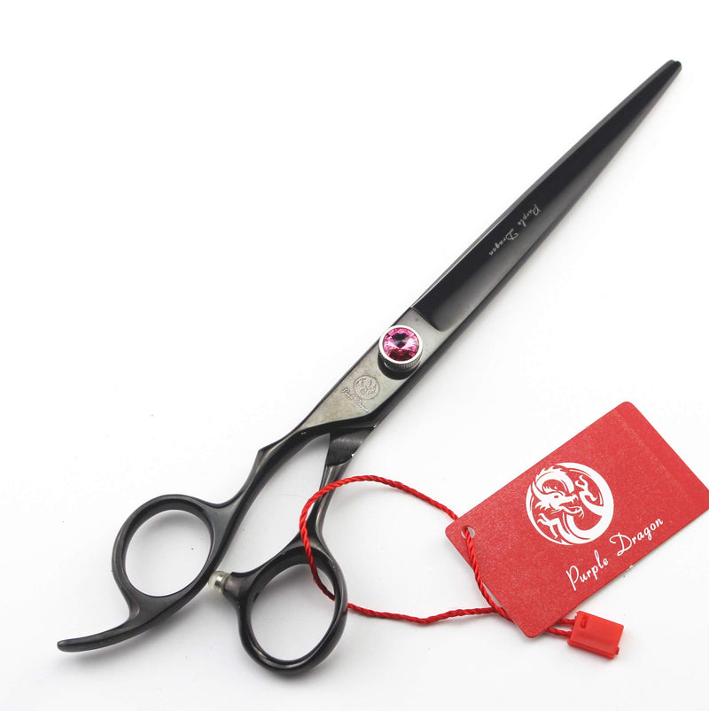 [Australia] - Purple Dragon 7.5 inch Black Left-Hand Pet Hair Cutting Scissors with Bag- Perfect for Pet Groomer or Family DIY Use 