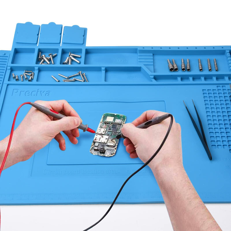 Preciva Silicone Mat 500℃ Heat-Resistant Magnetic Work Mat Work Pad Repair Mat Soldering Mat Antistatic for Soldering Guns, Hot Guns - 45x 30cm Blue - PawsPlanet Australia