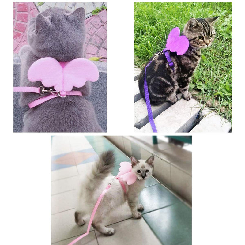 [Australia] - Goaup Pet Cat Dog Leashes and Harness Set- Adjustable Mesh Vest Chest Strap with Angel Wings- Suit for Puppy Kitten Medium Pets Purple 