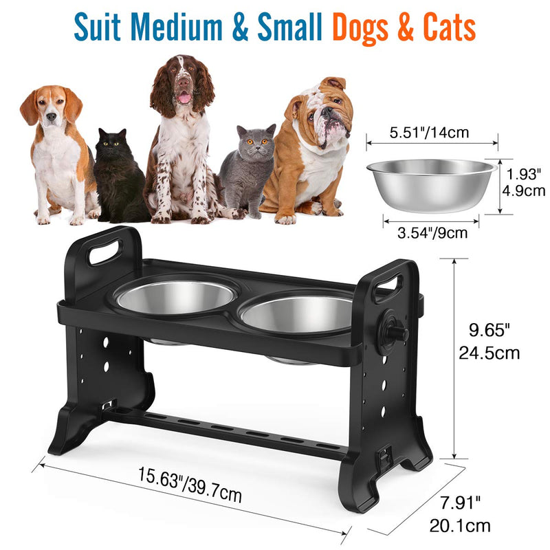 VavoPaw Adjustable Elevated Dog Bowls, 4 Adjustable Heights Dog Cat Raised Stand Feeder with Double Stainless Steel Bowls, Detachable Elevated Food & Water Dish for Cats and Small Medium Dogs, Black - PawsPlanet Australia