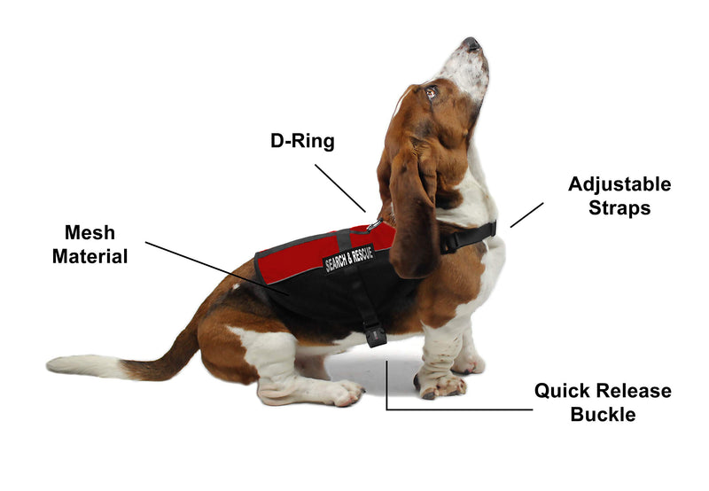 [Australia] - Dogline MaxAire Vest with Search and Rescue Removable Patches Adjustable Harness Reflective for Puppies Small Medium and Large Dogs (30"-38") Red 