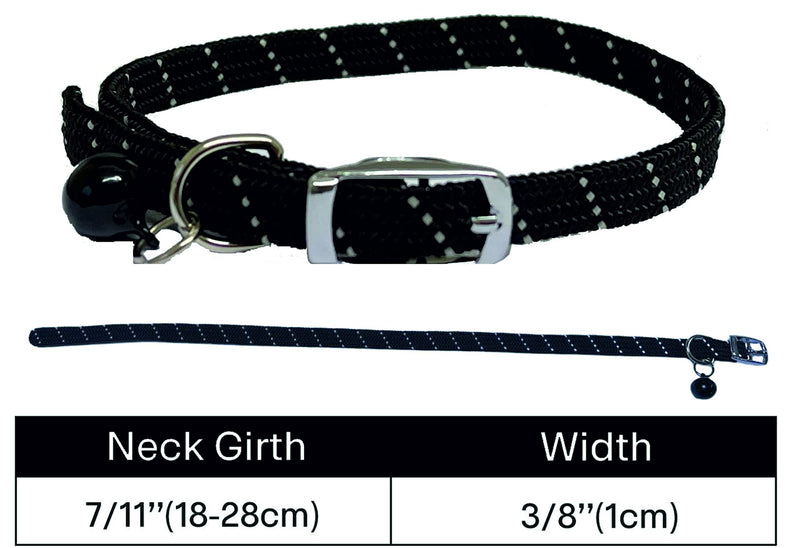 Cat / Kitten Reflective Softweave Collar with Safety Elastic, Bell with Optional Personalised Tag (Black, 22mm Anodised Tag) Black - PawsPlanet Australia