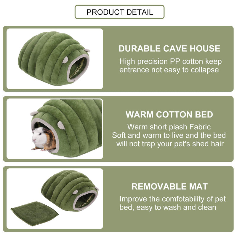 [Australia] - SAWMONG Hamster Guinea Pig Bed, Warm Cotton Caterpillar Shape Hideout Bed House for Hedgehog & Young Guinea Pig S Green 