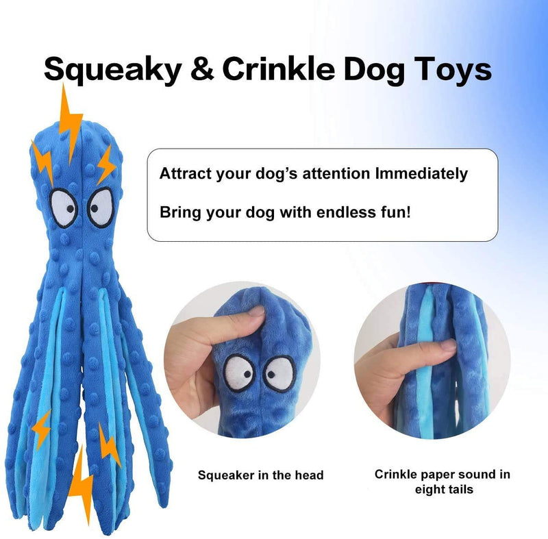 futureyun Dog Squeaky Toys No Stuffing Squeaky Dog Toy Octopus Dog Toys for Puppy Teething Durable Interactive Dog Chew Toys for Small to Medium Dogs Training and Reduce Boredom 2 Pack blue pink - PawsPlanet Australia