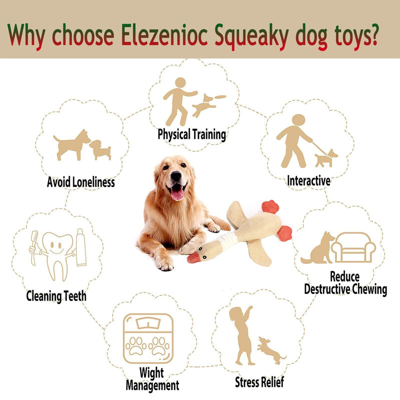 Elezenioc Squeaky Dog Toys, Durable Soft Toys for Dogs Small, Puppy Stuffed Plush Cuddly Dog Toys,Puppy Chews Toys for Cleaning Teeth, Interactive Dog Toys for Boredom from 8 weeks(Beige Goose) Beige Goose - PawsPlanet Australia