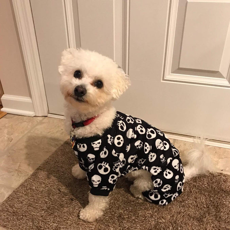 [Australia] - CuteBone Christmas Dog Jumpsuit Shirt Winter Holiday Cute Pjs Pet Clothes Bodysuit for Doggie Onesies S (Chest Girth14.5"Back Length9.5") Black white skeleton 