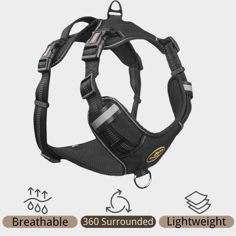 ZHEBU No Pull Dog Harness Reflective, Walking Dog Harness with Easy Control Handle, Over The Head Dog Harness with 2 Leash Clips, Adjustable Soft Padded Dog Vest (Black, S) Black S（Neck:13-19"；Chest:15-20"） - PawsPlanet Australia