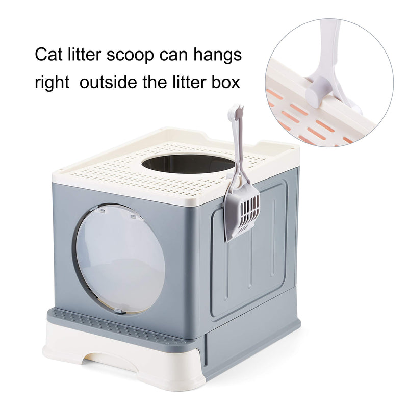 Suhaco Cat Litter Box with Lid Medium Cat Litter Tray with Top Entry Including Disposable Sifting Liners and Plastic Scoop (Grey) Grey - PawsPlanet Australia