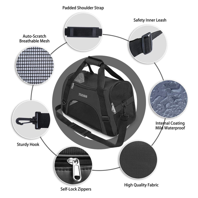 YLONG Cat Carrier Airline Approved Pet Carrier,Soft-Sided Pet Travel Carrier for Cats Dogs Puppy Comfort Portable Foldable Pet Bag,Airline Approved (S, BLACK) S - PawsPlanet Australia