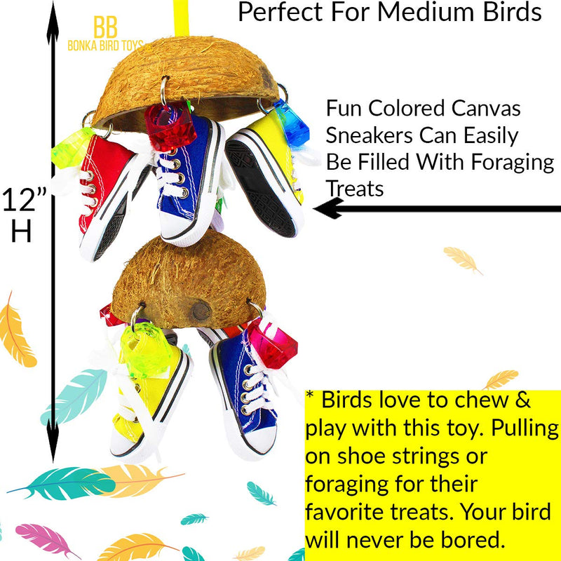 [Australia] - Bonka Bird Toys 1782 Duo Coco Sneaker Parrot Bird cage African Grey Cockatoo Amazon Conure Quality Spoon Products Sandals Aviary Coconut Husk Pacifier Rope Perch Beak Domes 