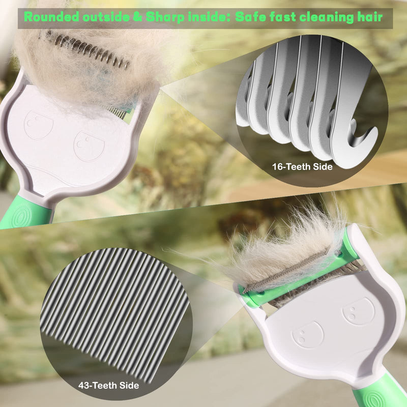 ACE2ACE 2-in-1 cat comb dog brush, pet brushes, cat brush, self-cleaning fur brush cat for long hair and short hair, removes loose undercoat, mats green - PawsPlanet Australia