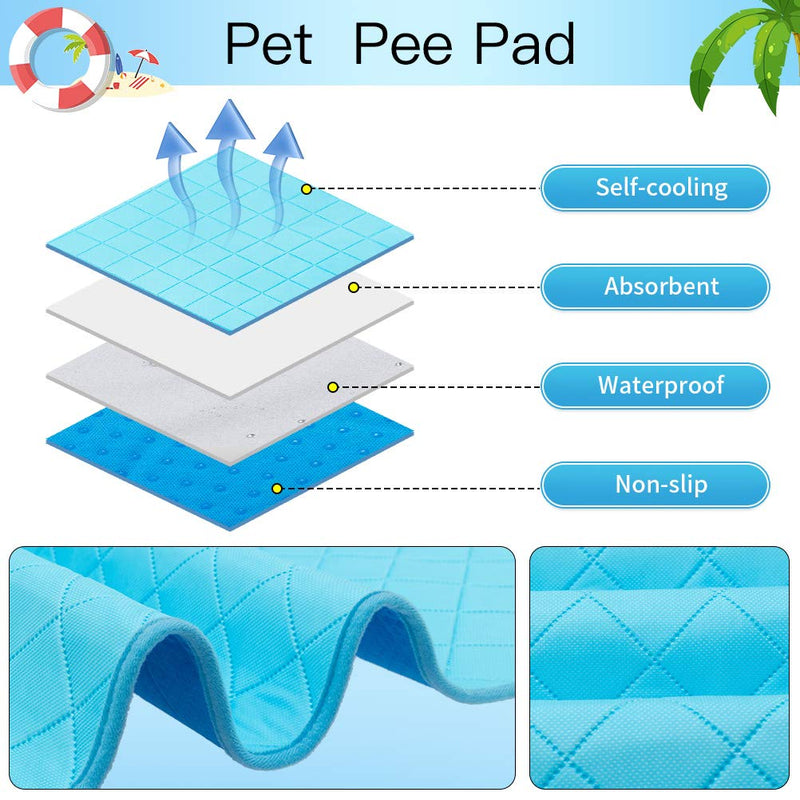 BINGPET Pet Self Cooling Mat for Dogs & Cats - Waterproof Summer Ice Silk Sleeping Pad Blanket with Non-Slip Bottom, Foldable & Washable & Reusable Pee Pad for Indoor Outdoor Use - 35in x 23in Medium - PawsPlanet Australia