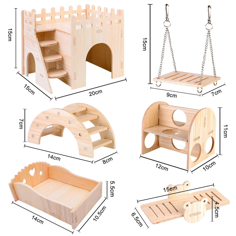 SUNOYA Toys for Hamsters Made of Wood - Pack of 6 DIY Hamster Toys - Hamster Hideout House Bridge Seesaw Swing Training Toy, Hamster Accessories for the Cage for Gerbils Rats Dwarf Hamsters - PawsPlanet Australia