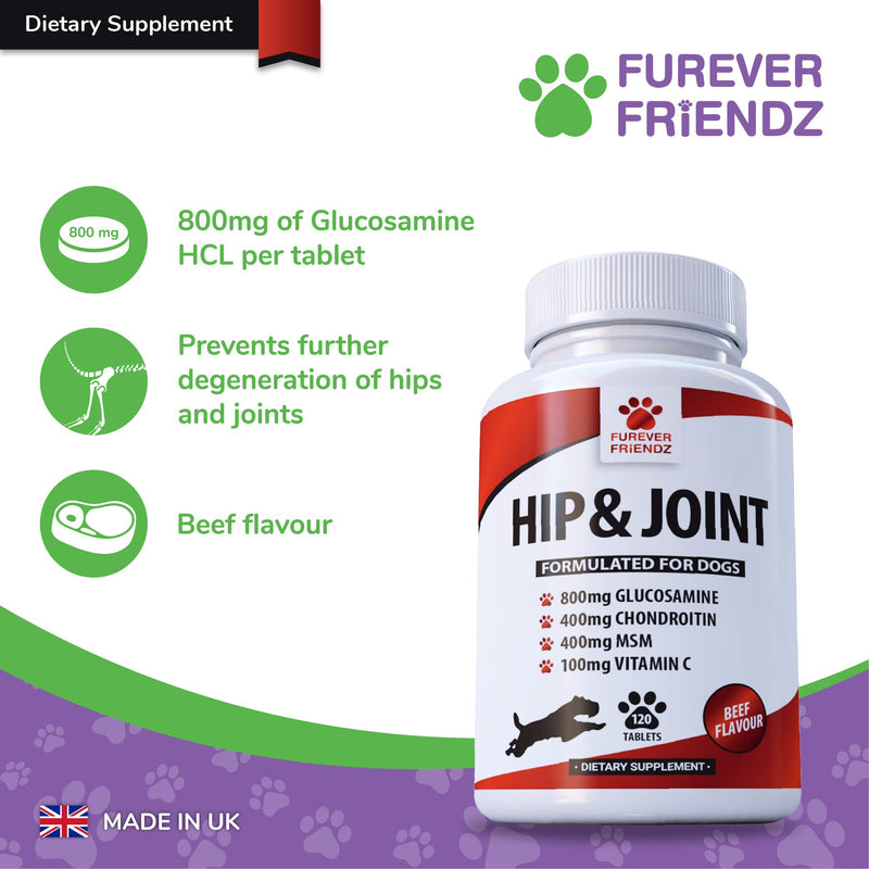 Glucosamine 800mg Advanced Dog Hip and Joint Support Supplements - With Chondroitin MSM & Vitamin C - Canine 120 Chewable Beef Flavoured Tablets • Furever Friendz Triple Strength - PawsPlanet Australia