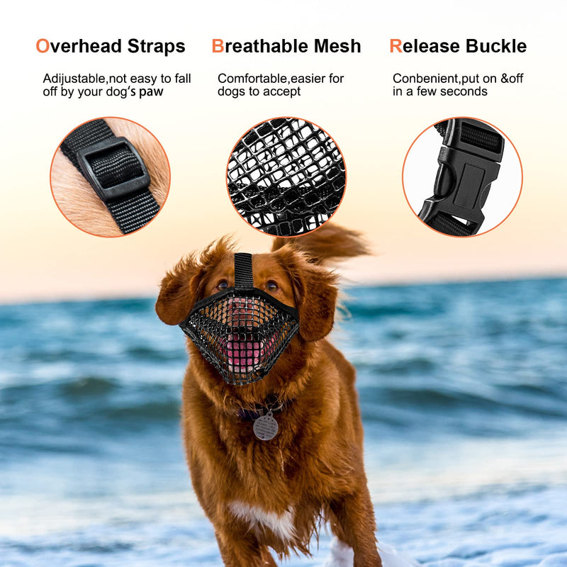 Muzzle Soft Mesh Does Not Contact the Nose for Small Medium Dogs, Allows Panting and Drinking (S, Black) S - PawsPlanet Australia