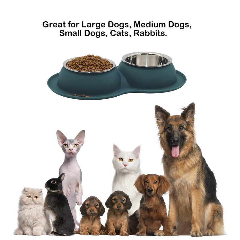 AOII Pet Dog Bowls 2 Stainless Steel Dog Bowl with No Spill Non-Skid Silicone Mat + Pet Food Scoop Water and Food Feeder Bowls for Feeding Small Medium Large Dogs Cats Puppies（Grey） - PawsPlanet Australia