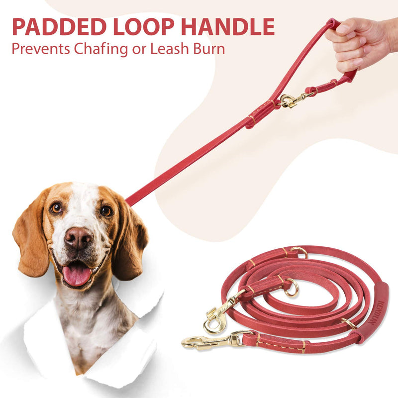 Pauli Edelstahldesign KENDUN Leather Dog Lead for Large Dog [Hands Free] [Comfort Grip Handle] [Shock-Absorbing] Strong Braided Dog Training Leash (7.5FT, Red) 7.5FT - PawsPlanet Australia