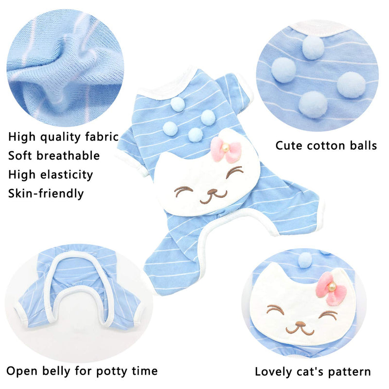 CAISANG Pet Pajamas Jumpsuit Dog Shirts for Small Medium Girls Puppy T-Shirts Soft Cotton Doggy Clothes Four Legs Apparel Cute Cat Onesies Cat Jumpsuits Comfortable Outfits Summer Winter Clothing X-Small Blue - PawsPlanet Australia