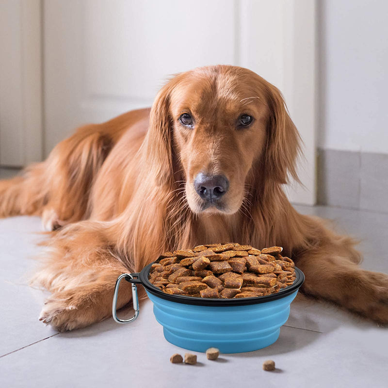 KARAA 1000ml + 350ml Large Collapsible Dog Bowl 2pcs Foldable SiliconeTravel Dog Food Water Bowl with Carabiners for Feed Pet Dog Cat - PawsPlanet Australia