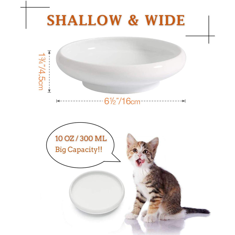 ComSaf Ceramic Cat Feeding Bowl, Wide Shallow Cat Food Water Dish, Whisker Friendly Design, Non Spill Pet Bowl, 300ML, Pack of 1 White - PawsPlanet Australia