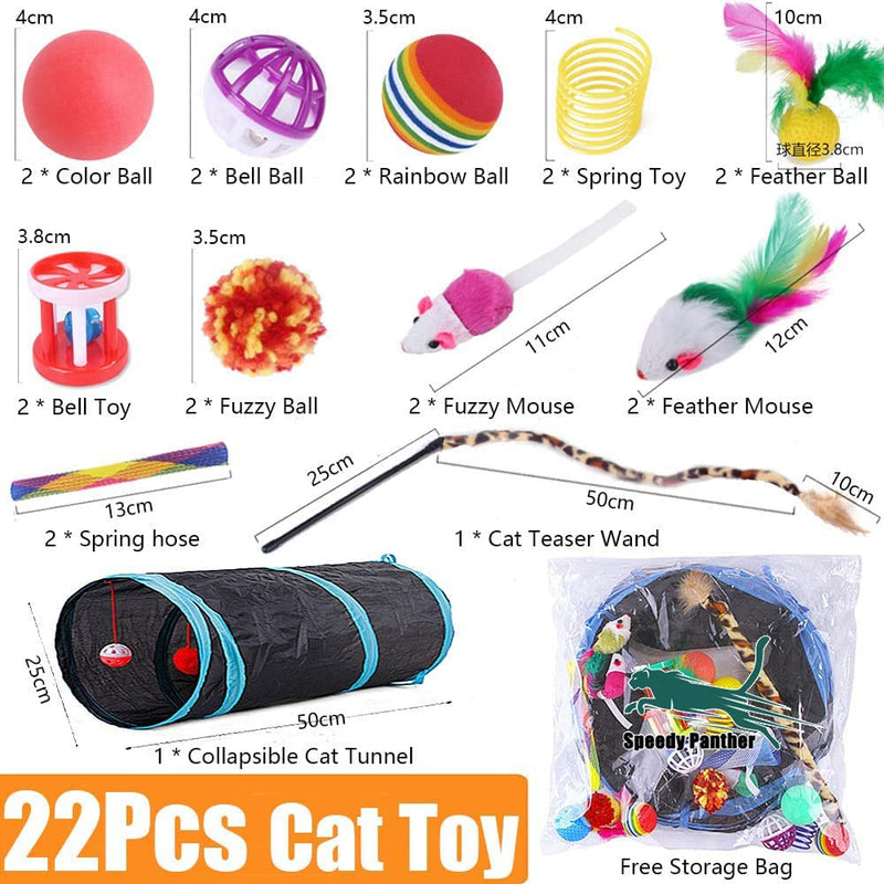 Cat Toy Set with Cat Tunnel Interactive Cat Toy for Kittens (22 Pieces) I-Shape - PawsPlanet Australia