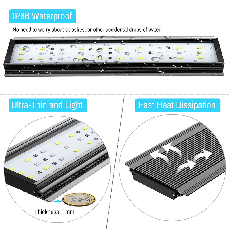 Aquarium Light LED Fish Tank Light for 12-18in Fish Tank, 12W Waterproof IP66 aquarium light for plants, 3 Lighting Modes Freshwater Light, Timer Controller Aluminium Alloy, Extendable Brackets(ZL-30) ZL-30 - PawsPlanet Australia