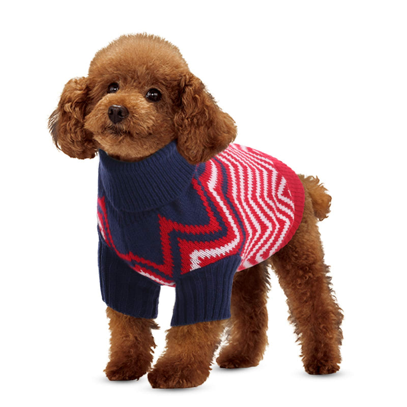 [Australia] - Queenmore Wavy Stripe Knit Sweater Turtleneck Pullover Winter Coat for Small, Medium Dogs and Cats X-Small Red 