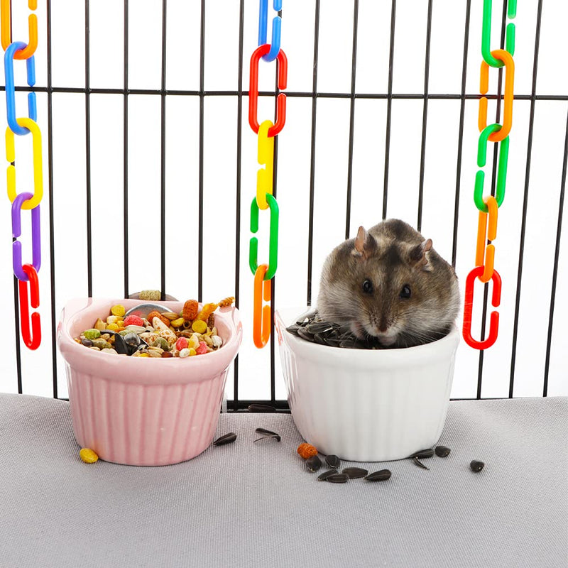 2 Pack Hedgehog Food Dish Hamster Ceramic Water & Food Feeder Detachable Cage Feeder for Hamster Hedgehog Squirrel Gerbil (Pink and White) - PawsPlanet Australia