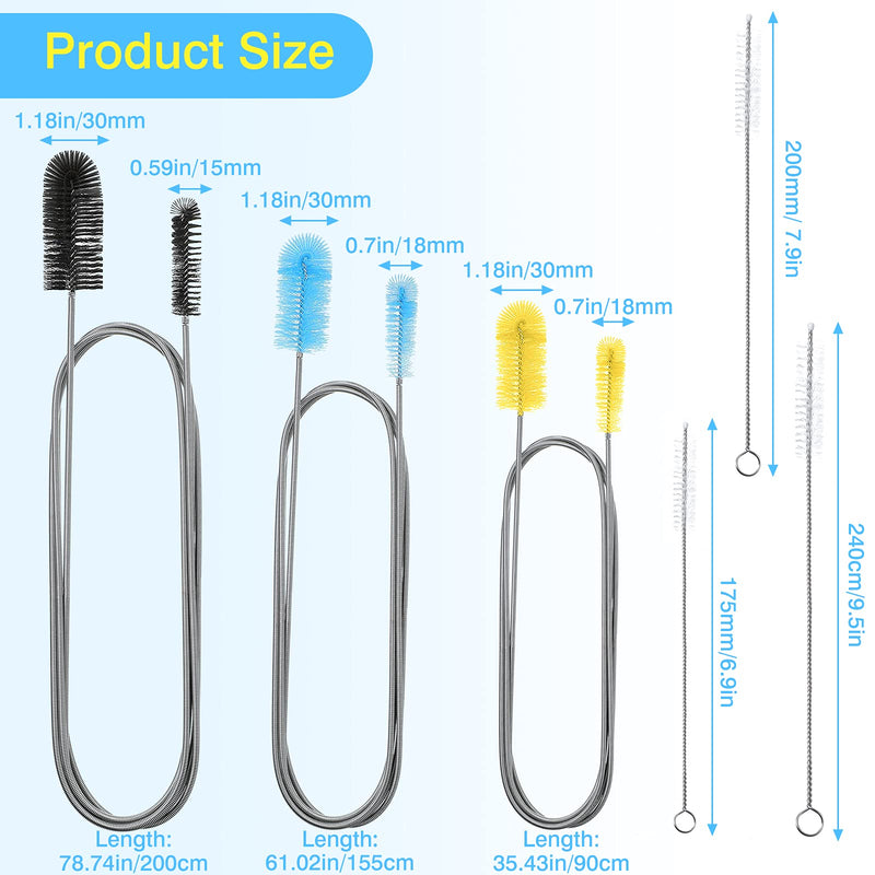 6 Pieces Aquarium Filter Brush Set Include Double-Ended Hose Brush and Straw Nylon Brush Stainless Steel Flexible Spring Brush Assorted Sizes Long Tube Cleaning Brush for Fish Tank Home Kitchen - PawsPlanet Australia