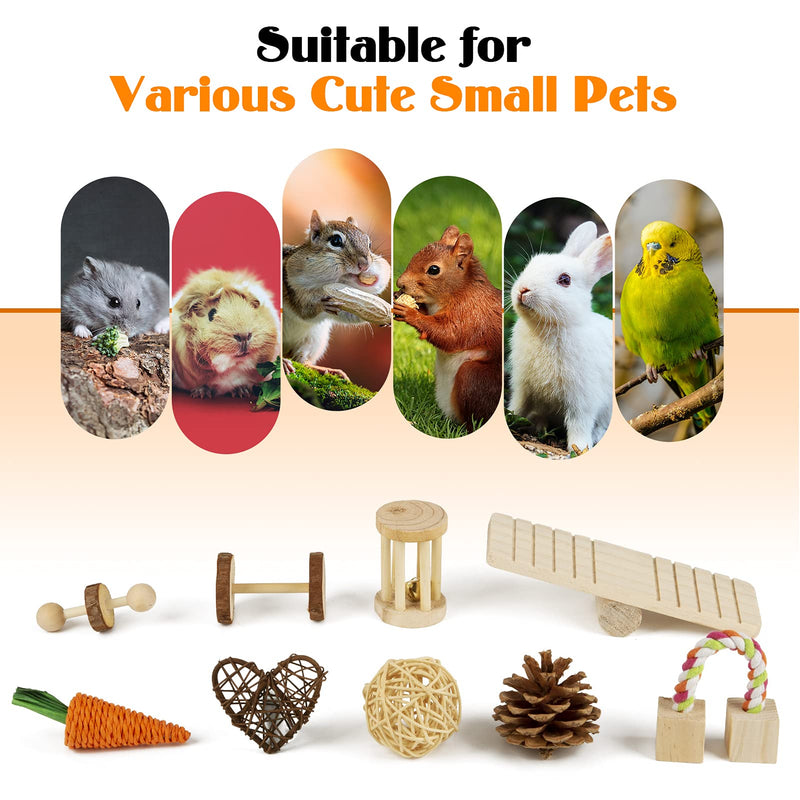 Hamster Toys 12 Pcs, Natural Wooden Guinea Pig Toys, Syrian Hamster Chew Toy Cage Accessories Dumbbells Exercise Bell Roller Molar Teeth for Dwarf Hamster Chinchilla Rat Gerbil Bunny Small Animal Play pack of 12 - PawsPlanet Australia