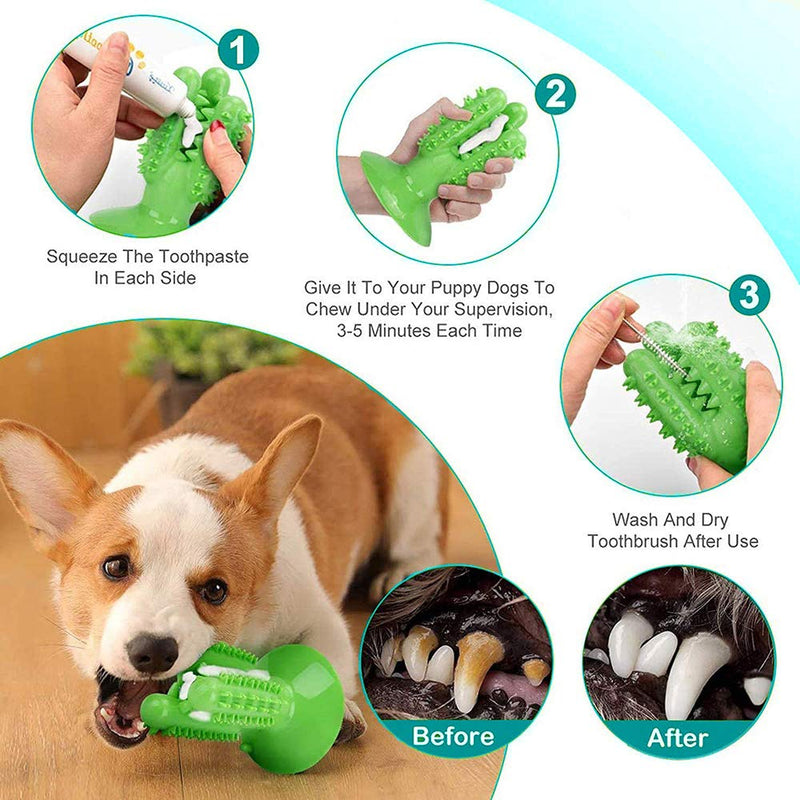 Vimi Dog Suction Cup Chew Toys, Puppy Toothbrush Stick Indestructible Durable Toy for Aggressive Chewers, Dog Bite Resistant Interactive Toys for Small Medium Pet Teeth Cleaning,Food Treat Dispensing Green - PawsPlanet Australia