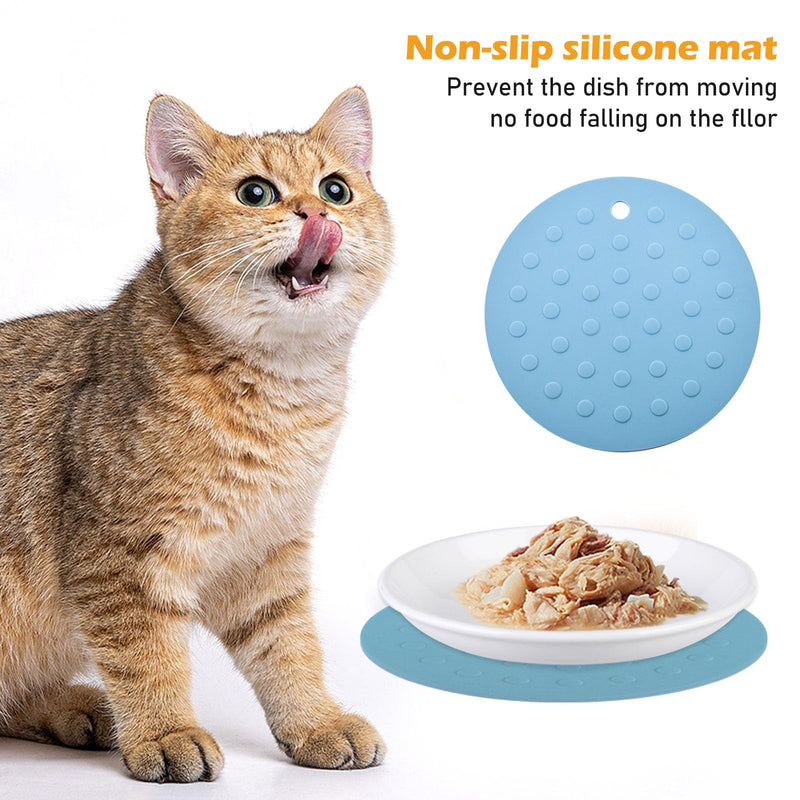 5 pieces ceramic cat bowls, ceramic cat food plates, cat food bowls, ceramic cat bowls with non-slip mat, feeding bowl, cat wet food bowls for cats, flat bowls for kittens - PawsPlanet Australia