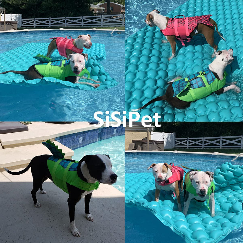 Durable Dog Life Jacket, Adjustable Ripstop Pet Safety Vest, Dog Lifesaver with Rescue Handle for Small Medium or Larger Dog, Eliminate Anxiety/Tension, Enhanced Buoyancy, Swimming, Green Dinosaur S Green Dinosaurs - PawsPlanet Australia