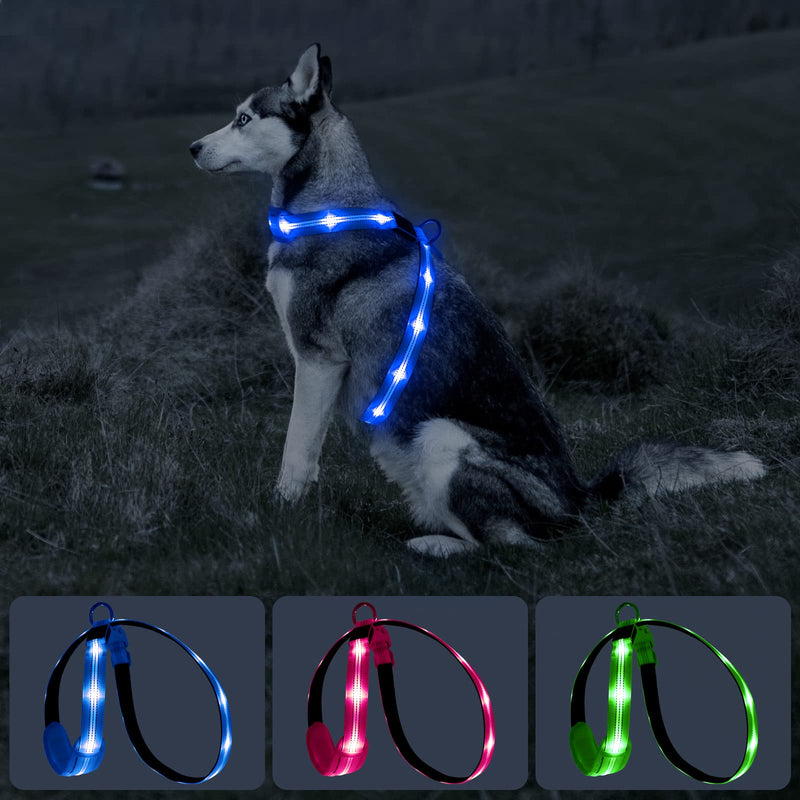 KOSKILL Illuminated Dog Harness LED Dog Harness Rechargeable Illuminated Dog Harness Glow in the Dark Dog Harness for Night Walks Blue M - PawsPlanet Australia