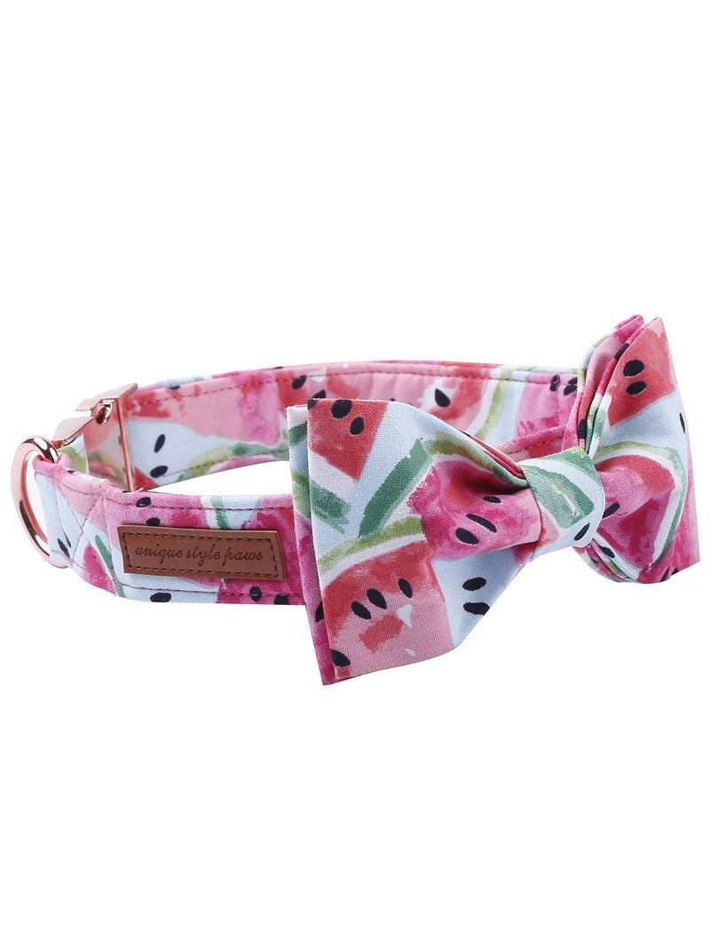 [Australia] - USP Pet Soft&Comfy Bowtie Dog Collar and Cat Collar Pet Gift for Dogs and Cats Adjustable Pure Cotton Collars 6 Sizes and 5 Patterns S Watermelon 